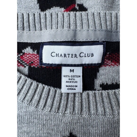Charter Club Womens Sweater Scottie Dog Print Medium Gray Rhinestones Preppy - Picture 2 of 13